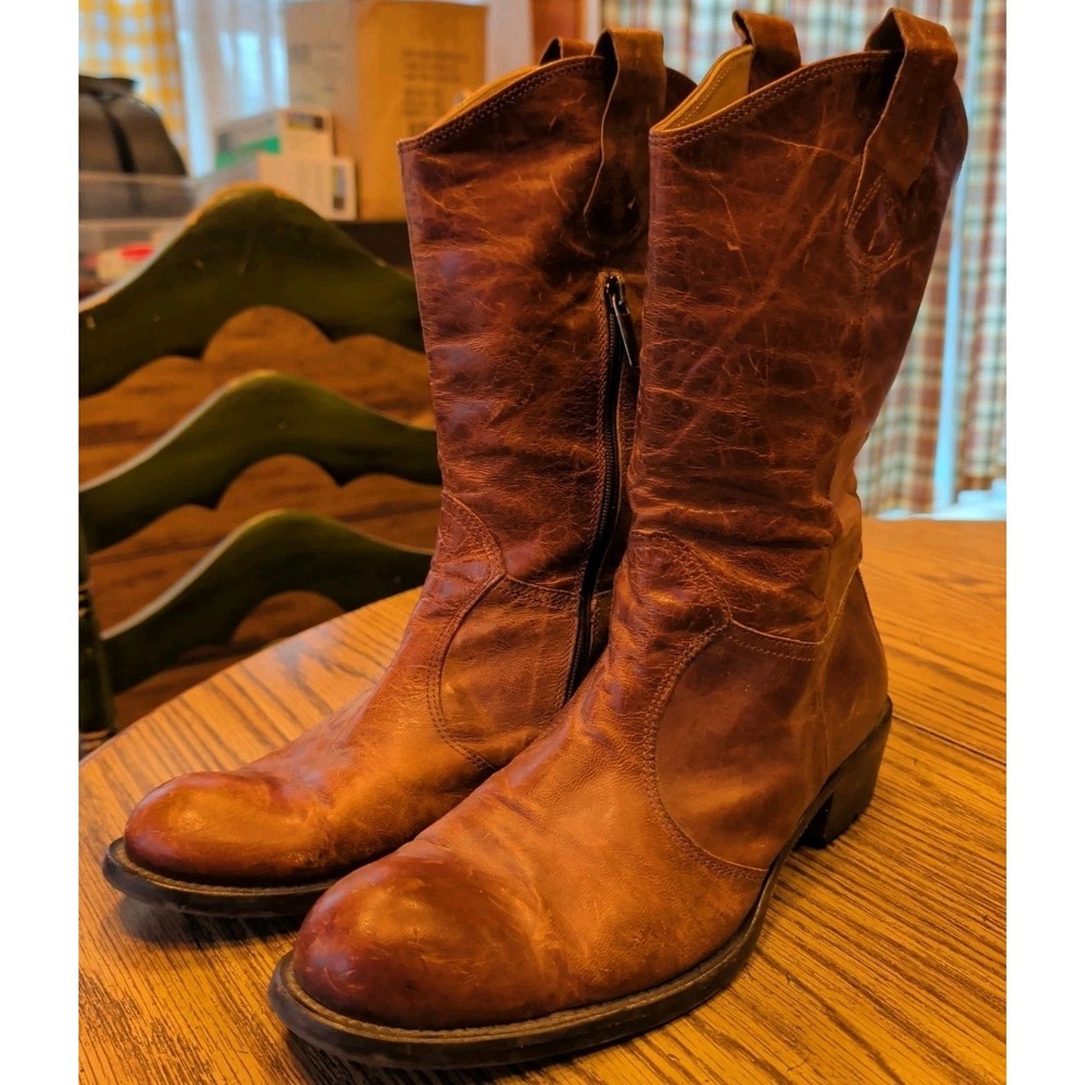 STEVEN Y2K Steve Madden Distressed‎ Brown Leather Moto Western Boots Women's 9.5